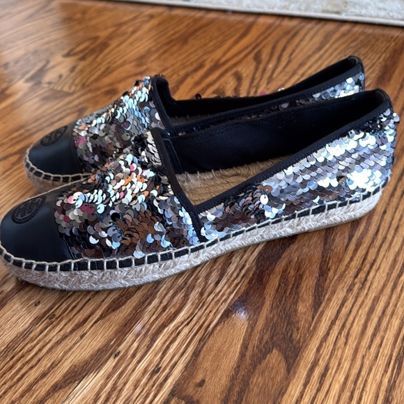 TORY BURCH FLAT ESPADRILLE BLACK SEQUIN WOMEN'S SIZE 10 New without tags - Picture 3 of 7